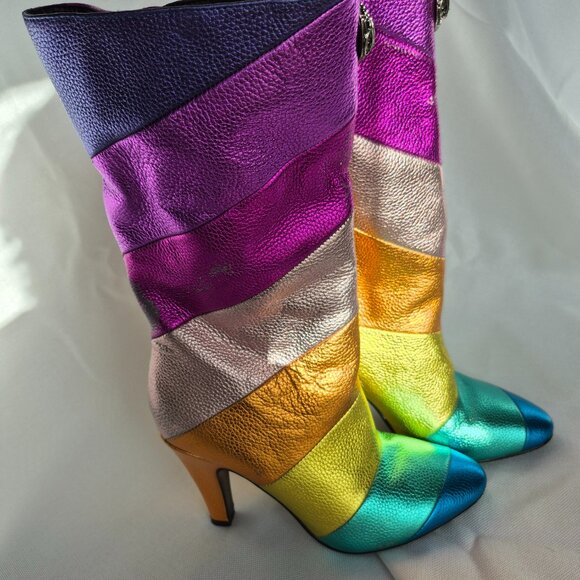 Kurt Geiger Kensington Rainbow Pride Leather Pull On Boots - Picture 1 of 5